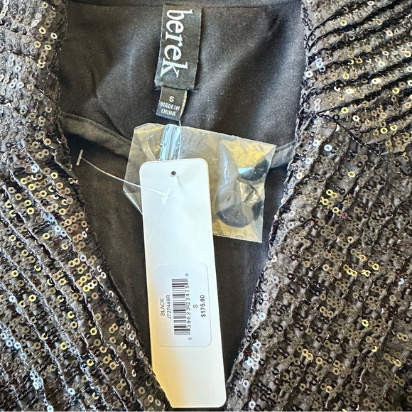 Retail $175 NWT Berek S Black Sequin Blazer Button Pockets Festive Evening Coat - Picture 3 of 12